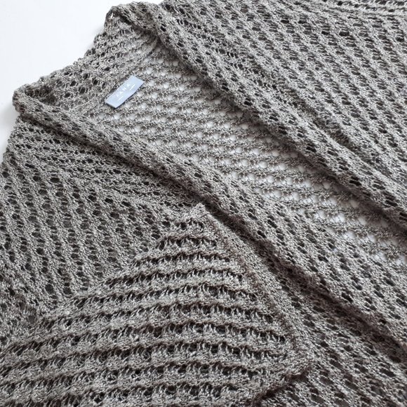 JANA Taupe Open Front Crochet Cardigan - Picture 9 of 14